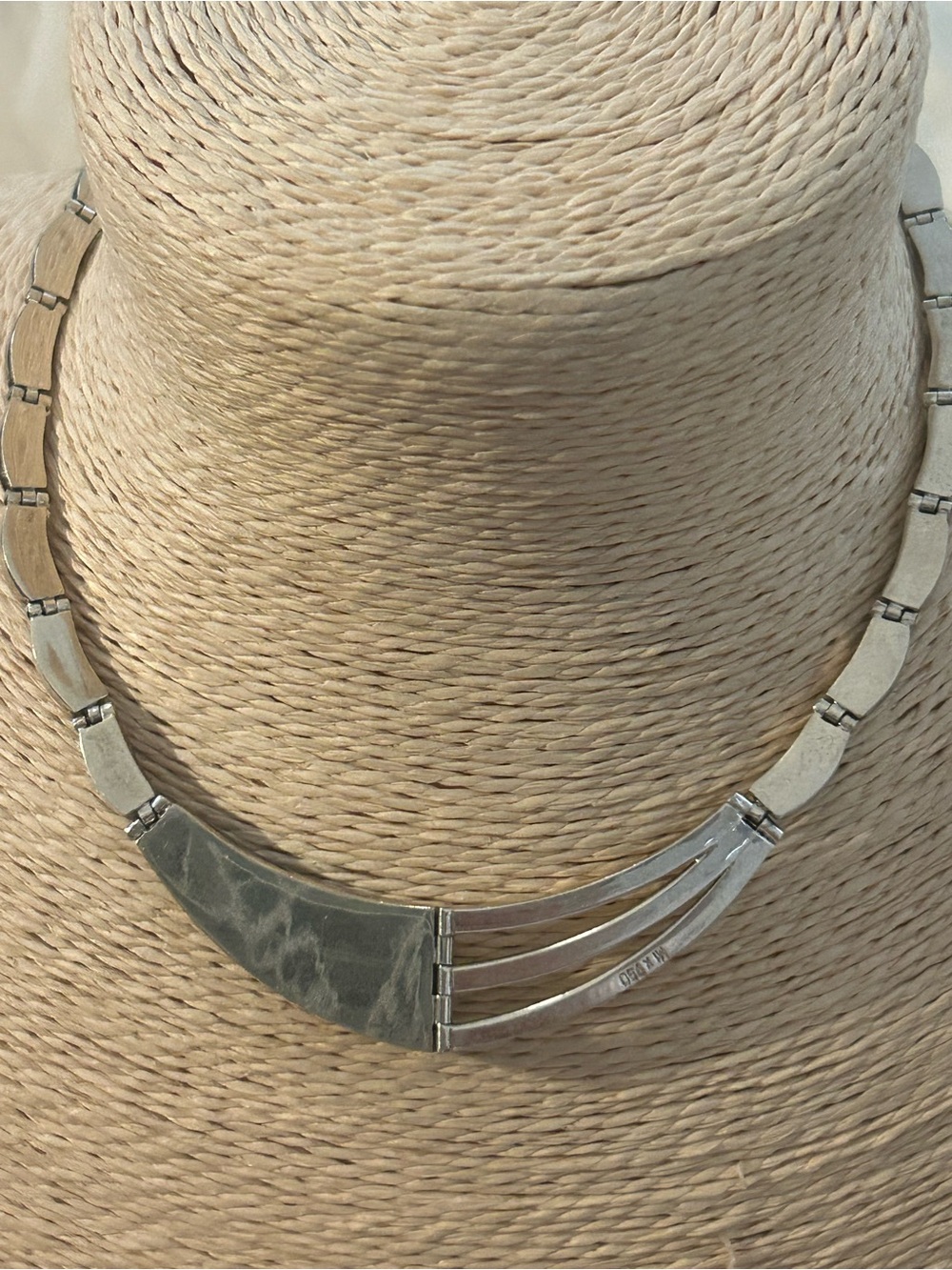 Vintage 950 silver and onyx Inlay Modernist necklace Mexico 16” - Picture 3 of 6